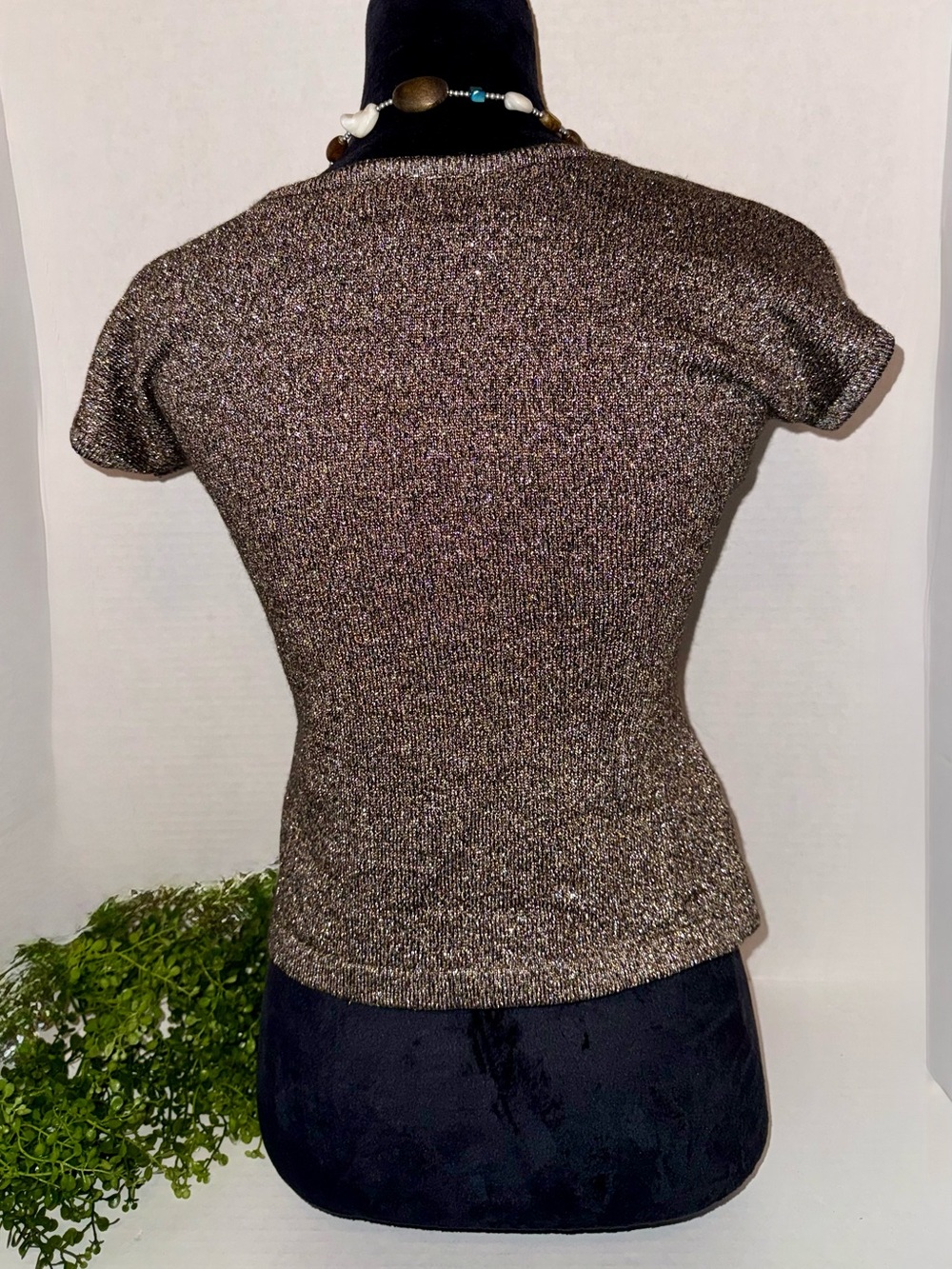 Metallic Top Luisa Spagnoli Short Sleeve Scoop Neck Gold - Picture 4 of 6